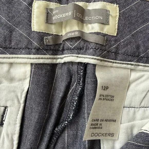 Dockers Ideal Fit Blue White Pinstripe Capri Trousers Size 12 P Preppy Nautical - Picture 2 of 8